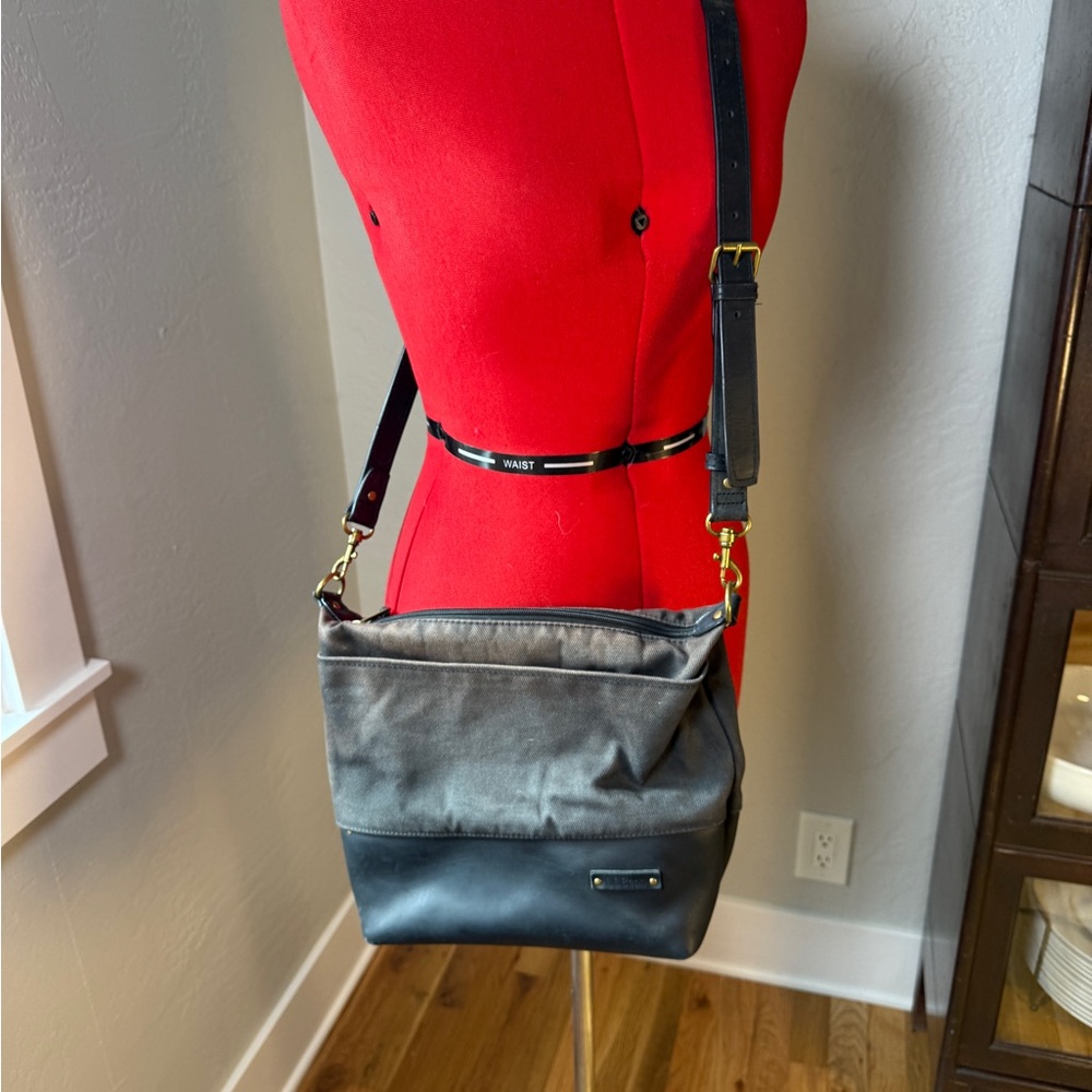 L.L.Bean Canvas & Leather Crossbody Bucket Bag with Adjustable Strap